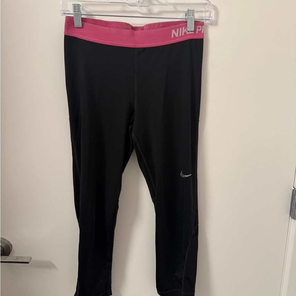 Nike Kids Black Leggings with Pink Waistband